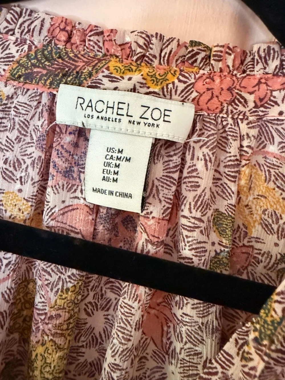 Rachel Zoe Pink Floral Smocked Waist Long-Sleeve Top Sz medium - Picture 2 of 5